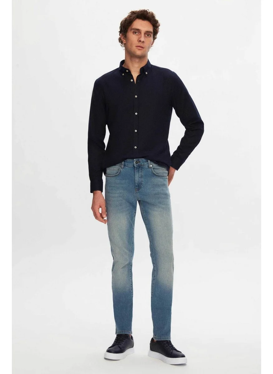 D'S DAMAT Slim Fit Blue Plain Jeans Five Pocket Lycra Washed Denim Trousers 6HCJ3ORT00102