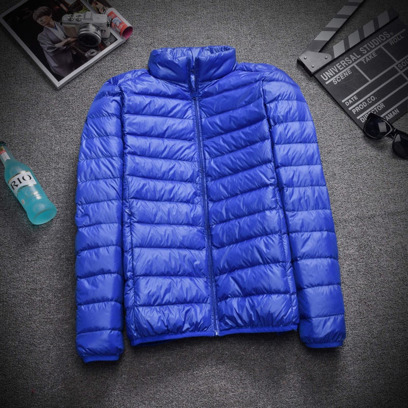 Generic Plus Size Lightweight Down Jacket Mens Winter Autumn Sapphire Blue (Stand Collar)