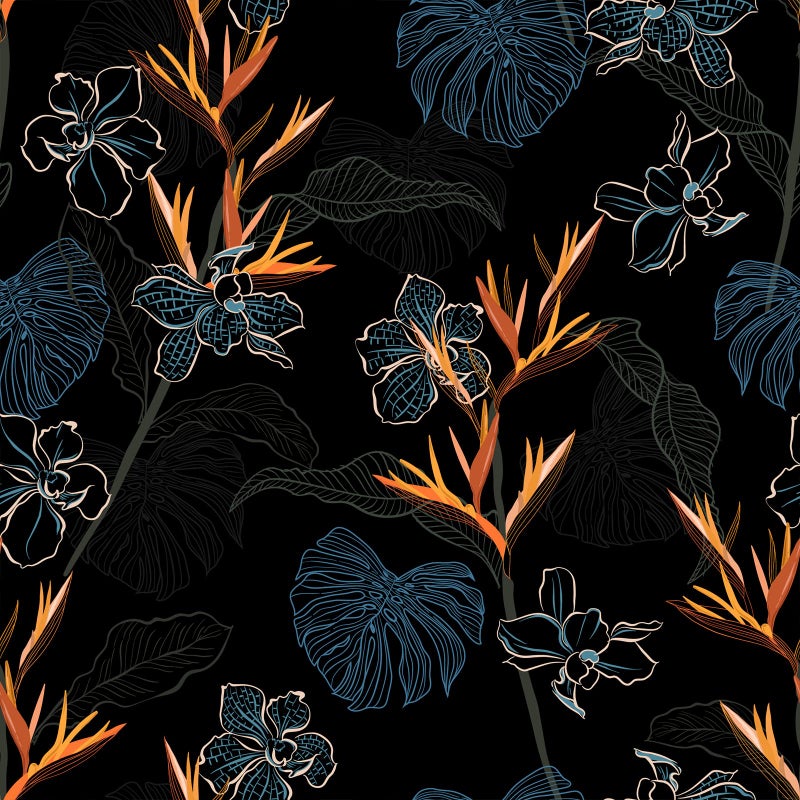 VaryFloral 24x118 Black Floral Wallpaper Peel and Stick Bird of Paradise Palm Leaf Wallpaper Vintage Tropical Botanical Wall Covering for Bedroom Removable Self Adhesive Dark Floral Contact Paper - Image 2