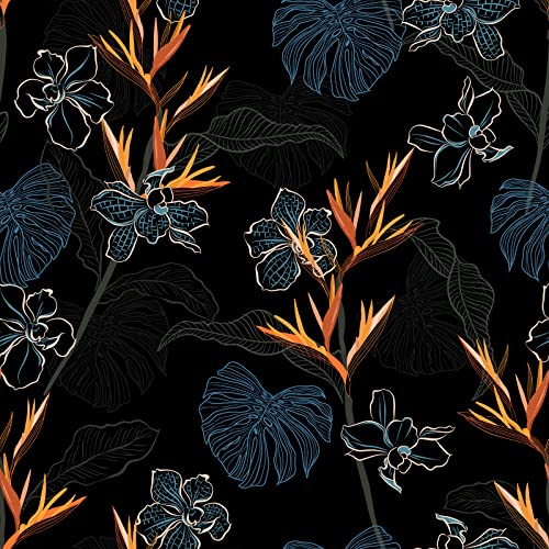 VaryFloral 24x118 Black Floral Wallpaper Peel and Stick Bird of Paradise Palm Leaf Wallpaper Vintage Tropical Botanical Wall Covering for Bedroom Removable Self Adhesive Dark Floral Contact Paper - Image 1