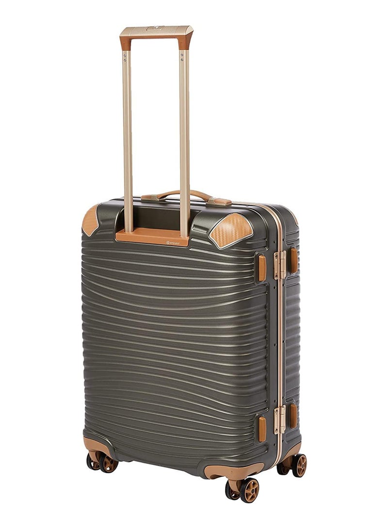 إيمينينت حقيبة سفر صلبة من البولي كربونات ماكرولون بإطار ألومنيوم ذهبي، بدون سحاب، مع حماية إضافية للزوايا وقفل  مزدوج، مقاس  بوصة، لون زيتوني داكن - Image 2