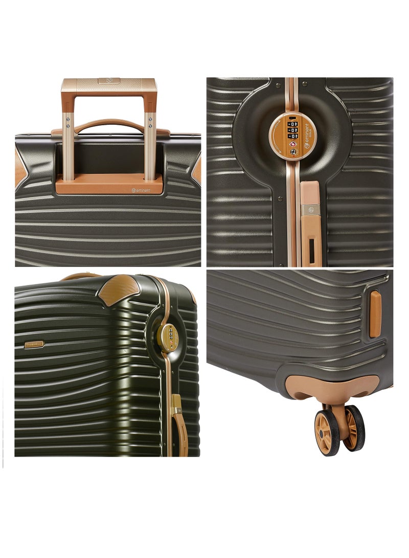 إيمينينت حقيبة سفر صلبة من البولي كربونات ماكرولون بإطار ألومنيوم ذهبي، بدون سحاب، مع حماية إضافية للزوايا وقفل  مزدوج، مقاس  بوصة، لون زيتوني داكن - Image 3
