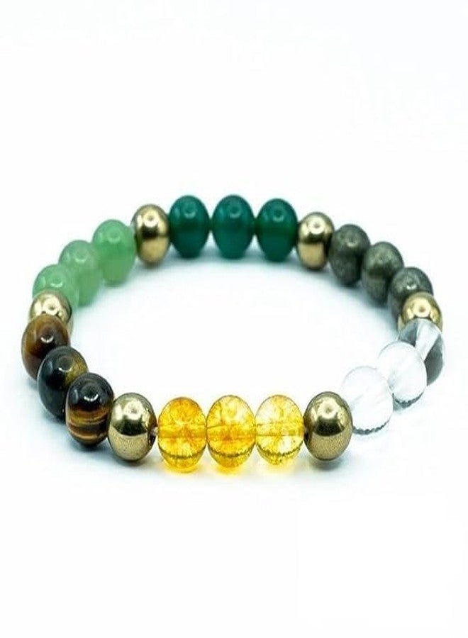 SANCTIFIED Dhan Yog Money Magnet Bracelet for Men & Women - Natural Pyrite, Green Aventurine, Citrine, Clear Quartz, Tiger Eye & Green Jade 8mm Crystal Beads | Wealth & Prosperity Inspired Energy Bracelet - Image 1