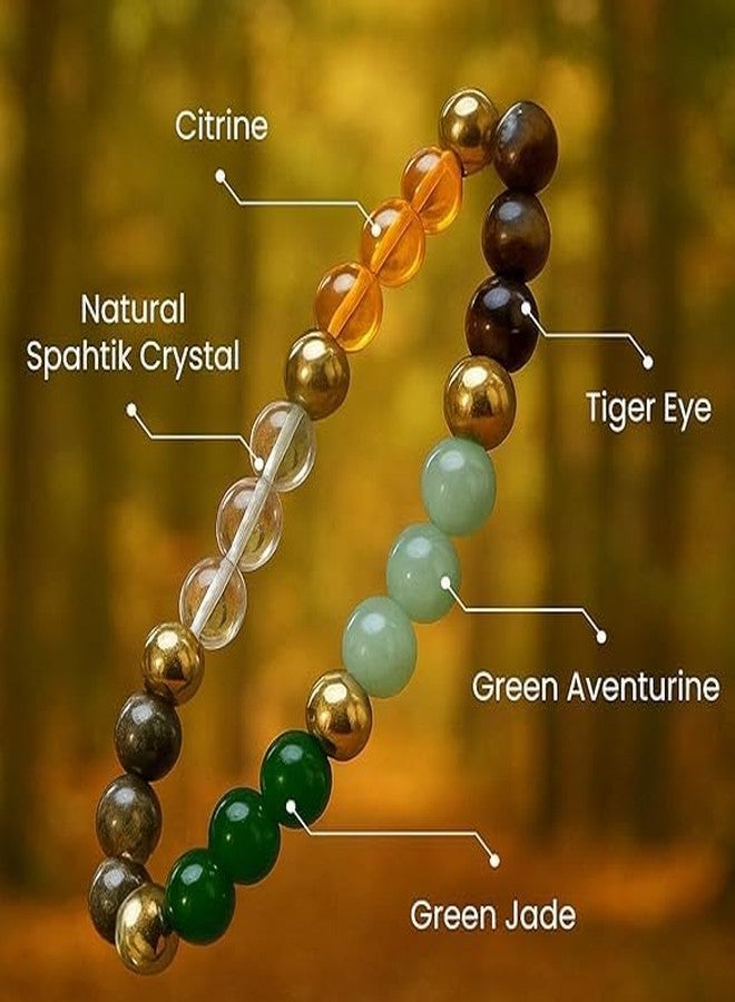 SANCTIFIED Dhan Yog Money Magnet Bracelet for Men & Women - Natural Pyrite, Green Aventurine, Citrine, Clear Quartz, Tiger Eye & Green Jade 8mm Crystal Beads | Wealth & Prosperity Inspired Energy Bracelet - Image 5