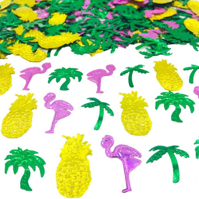 SUMMER CONFETTI PALM TREE COCONUT TREE FLAMINGO PINEAPPLE FRUIT SEQUINS PARTY TABLE DECORATION FOR TROPICAL LUAU HAWAIIAN JUNGLE BEACH WEDDING THEME ISLAND PARTY15OUNCE1100PIECES