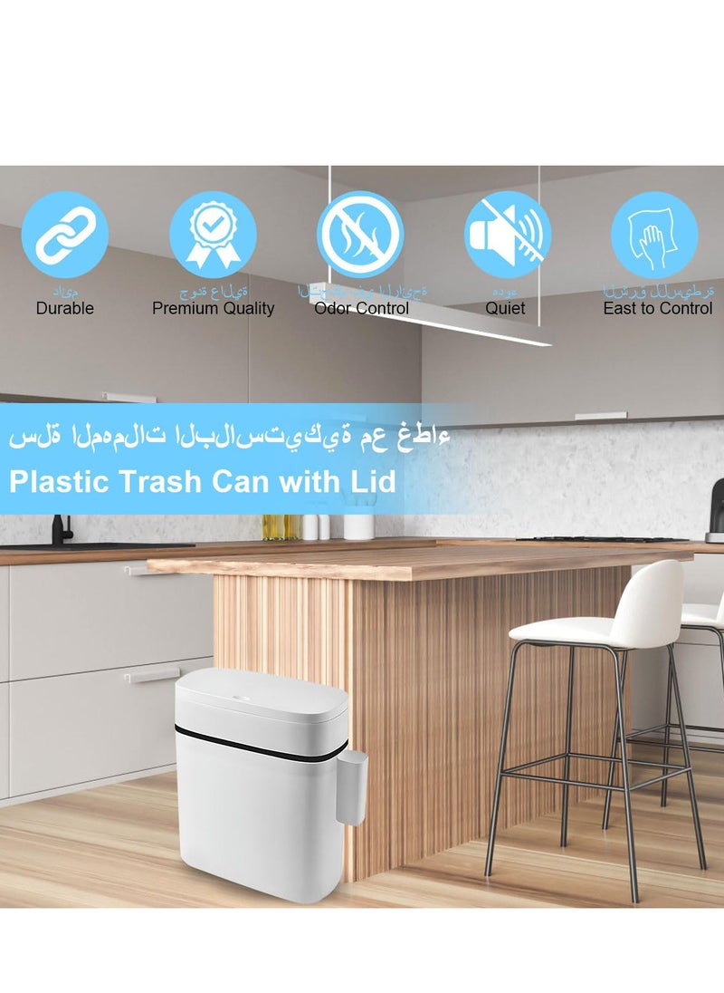 RATSAW 14L Plastic Trash Can Garbage Waste Baskets Bin with Press Top Lid and Storage for Home Kitchen Office  - Image 2