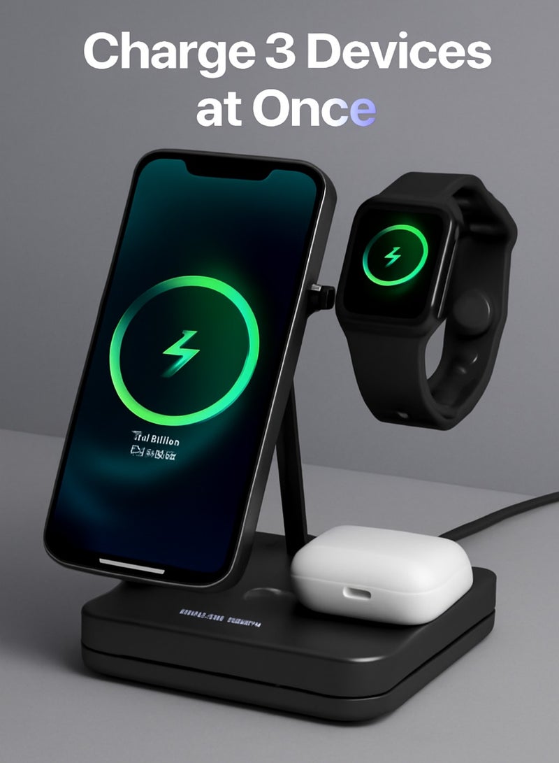 Sparkton 3 in 1 Foldable Wireless Charger  Multi Device Charging Station for iPhone Apple Watch, and AirPods  15W Fast Wireless Charging Stand. - Image 4