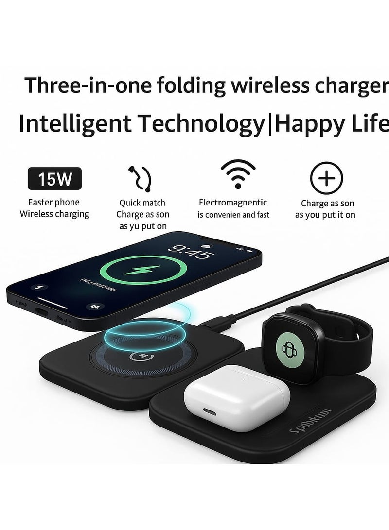 Sparkton 3 in 1 Foldable Wireless Charger  Multi Device Charging Station for iPhone Apple Watch, and AirPods  15W Fast Wireless Charging Stand. - Image 2