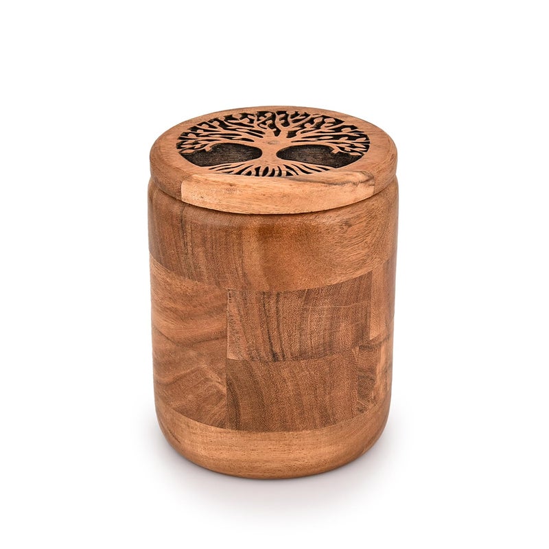 Kimona Food Jars Canisters for Kitchen Counter Wooden Food Storage Jars Tree Of Life Engraved on Lid Storage Container for Kitchen Coffee Flour 45 X 45 X 6 - Image 2