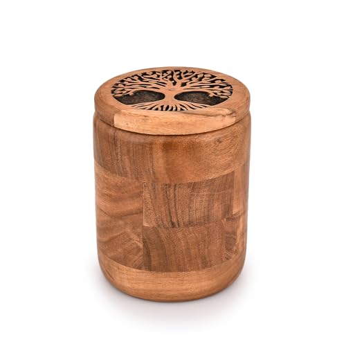Kimona Food Jars Canisters for Kitchen Counter Wooden Food Storage Jars Tree Of Life Engraved on Lid Storage Container for Kitchen Coffee Flour 45 X 45 X 6 - Image 1