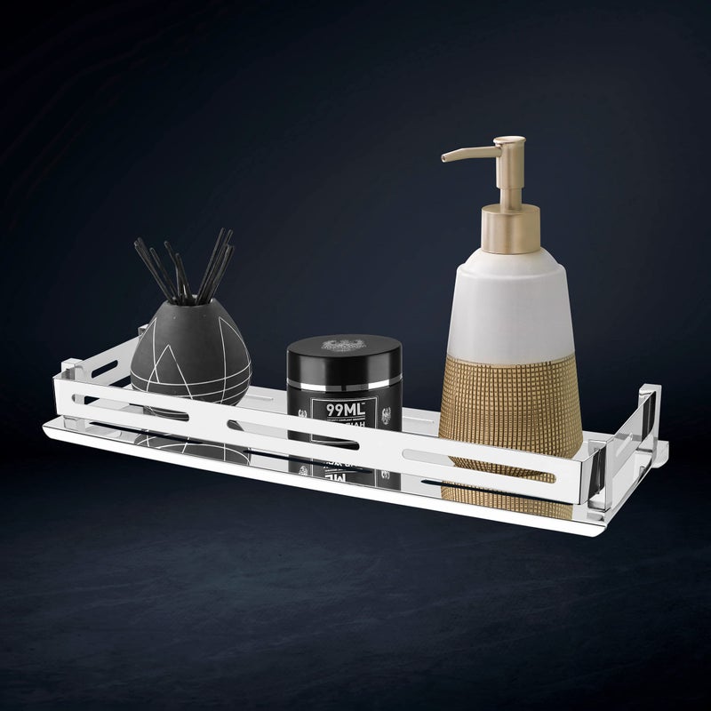 Plantex Rack for Bathroom Wall Mounted/Stainless Steel Shelf for Bathroom/Kitchen/Living Room with Railings/Bathroom Organiser (15x5 inches, Chrome) - Image 1