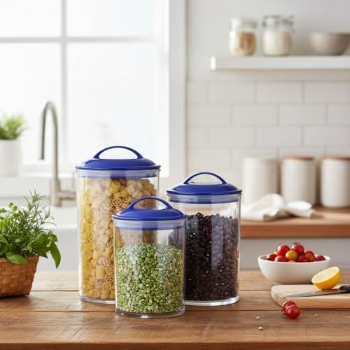 Reston Lloyd Food Storage Containers, BPA Free Airtight Canisters for Cereal, Pasta, Sugar, Coffee, Flour, Cookies, Loose Tea, for Kitchen Organization, Set of 3 by Reston Lloyd, Indigo - Image 4