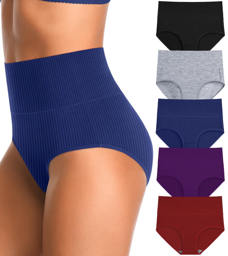OPIBOO High Waisted Underwear Women Cotton Plus Size Tummy Control Postpartum Essentials Full Coverage Panties Stretch Comfortable Briefs Multicolored - Image 1