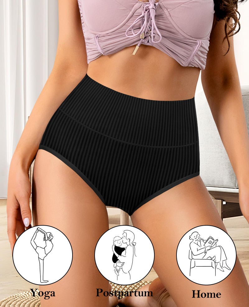 OPIBOO High Waisted Underwear Women Cotton Plus Size Tummy Control Postpartum Essentials Full Coverage Panties Stretch Comfortable Briefs Multicolored - Image 4