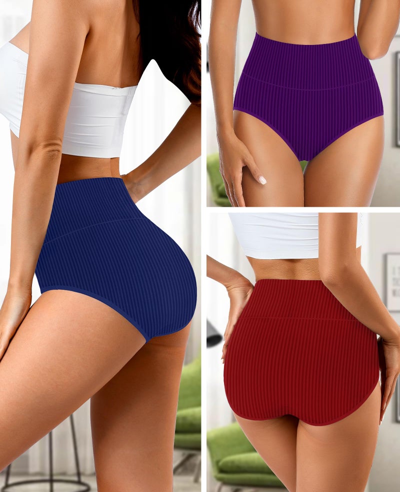 OPIBOO High Waisted Underwear Women Cotton Plus Size Tummy Control Postpartum Essentials Full Coverage Panties Stretch Comfortable Briefs Multicolored - Image 2