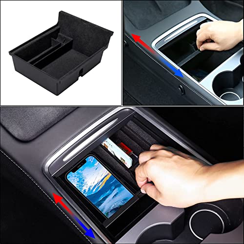 Carwiner 4 PCS Center Console Organizer and Cup Holder Insert Compatible With 20212023 Tesla Model 320212024 Model Y FlockedSilica Rubber Armrest Hidden Cubby Drawer Storage Box Accessories - Image 3