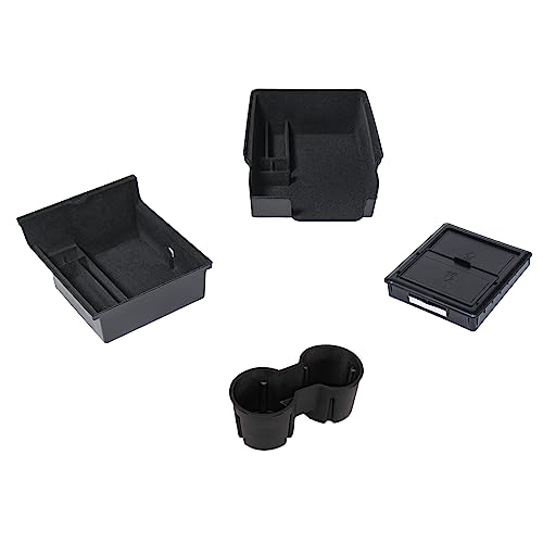 Carwiner 4 PCS Center Console Organizer and Cup Holder Insert Compatible With 20212023 Tesla Model 320212024 Model Y FlockedSilica Rubber Armrest Hidden Cubby Drawer Storage Box Accessories - Image 1