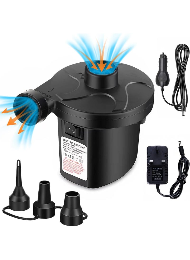 ULHYC - Electric Air Pump with 3 Nozzles, 2 in 1 Car Mounted Electric Air Pump, Portable Fast Inflation and Deflation Pump for Outdoor Camping, Inflatable Mat, Air Bed, Boat, Swimming Ring - Image 1