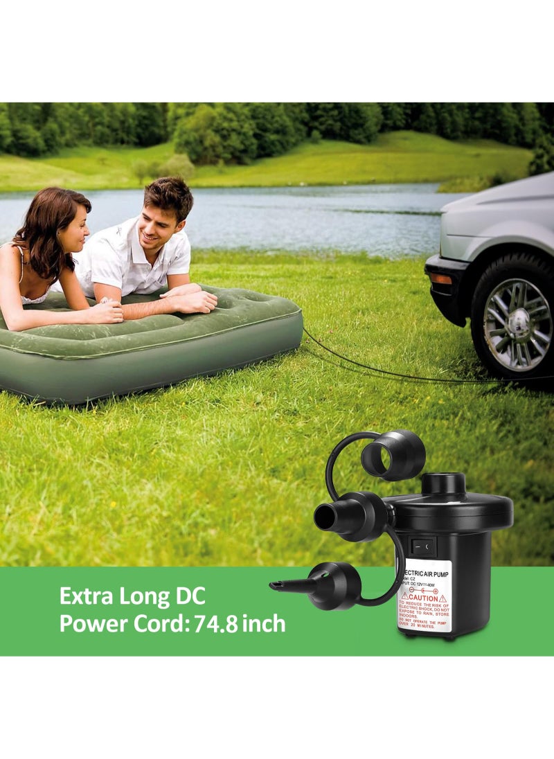 ULHYC - Electric Air Pump with 3 Nozzles, 2 in 1 Car Mounted Electric Air Pump, Portable Fast Inflation and Deflation Pump for Outdoor Camping, Inflatable Mat, Air Bed, Boat, Swimming Ring - Image 1