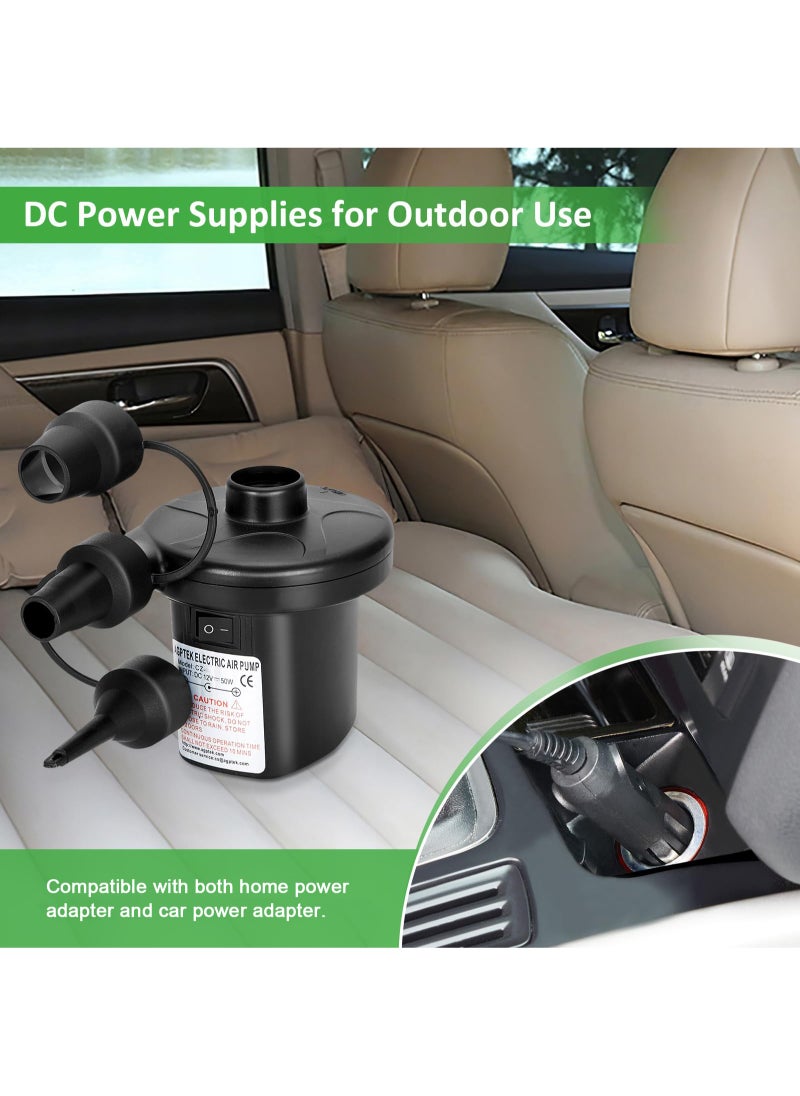 ULHYC - Electric Air Pump with 3 Nozzles, 2 in 1 Car Mounted Electric Air Pump, Portable Fast Inflation and Deflation Pump for Outdoor Camping, Inflatable Mat, Air Bed, Boat, Swimming Ring - Image 1