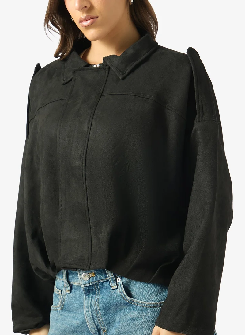 Ginger  Suede Zip Up Oversize Jacket for Women | Best Price UAE