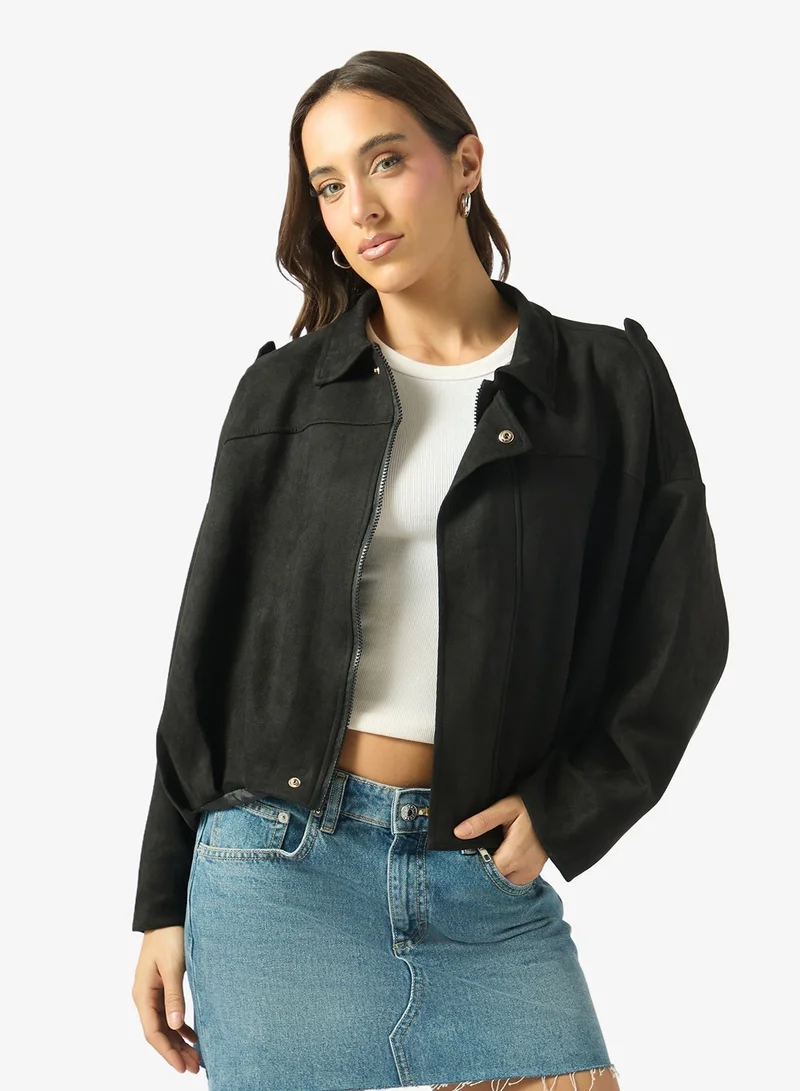 Ginger  Suede Zip Up Oversize Jacket for Women | Best Price UAE