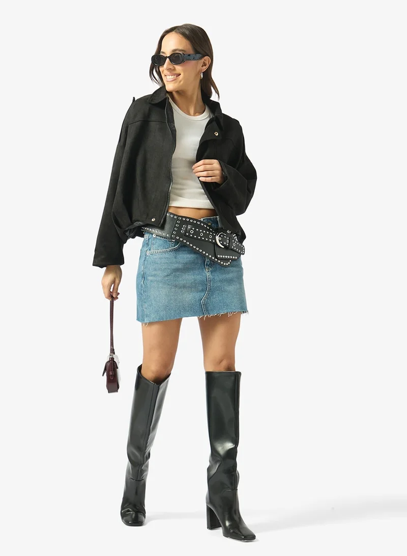 Ginger  Suede Zip Up Oversize Jacket for Women | Best Price UAE