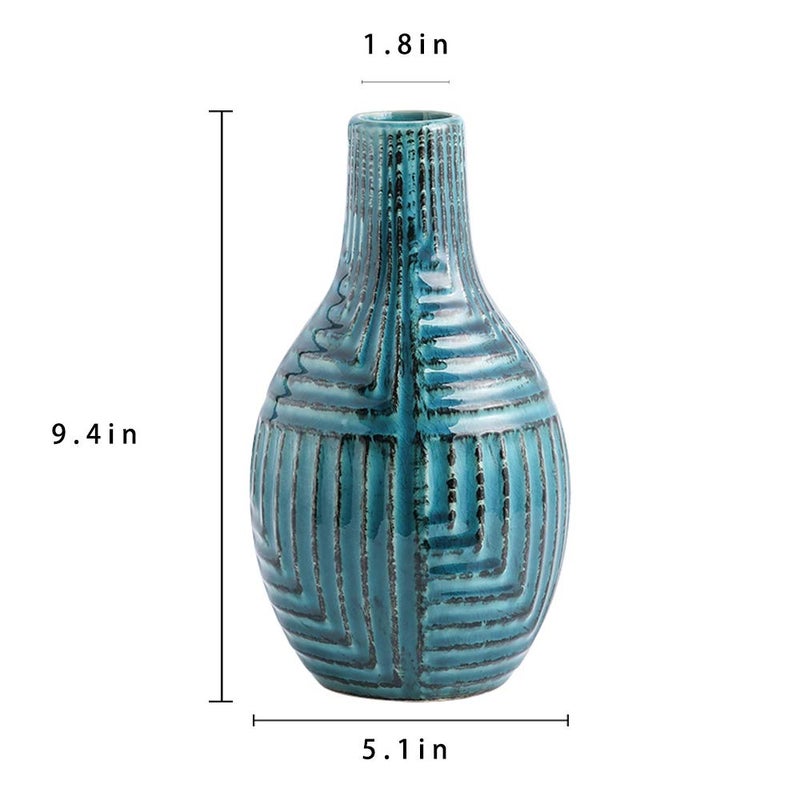 hjn Teal Hand-Glazed Ceramic Vase - 9.4" H Modern Decorative Centerpiece Vase for Fresh/Dried Flowers, Home Decor for Living Room Bookshelf Mantel | Wedding Housewarming Gift - Image 5