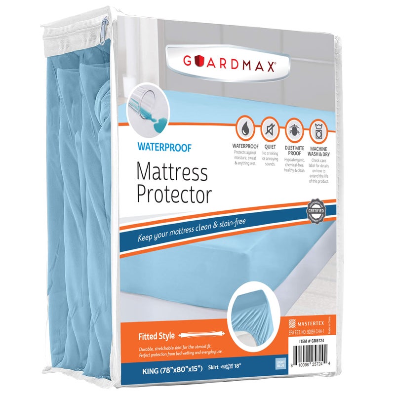 Guardmax Jersey Knitted King Size Mattress Protector Waterproof Dust Mite Proof Mattress Cover with Stretchable Pockets Soft Comfortable Noiseless Waterproof Fitted Sheet78 x 80 x 15