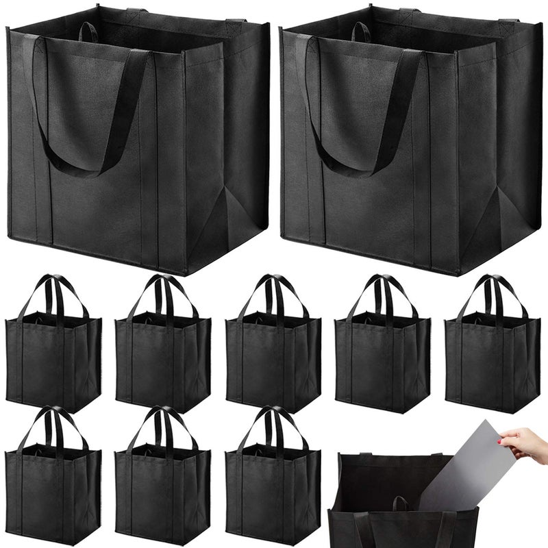 NERUB Set of 10 Reusable Grocery Bags Heavy Duty Shopping Bags Large Grocery Totes with Reinforced Bottom Super Sturdy Handles Black