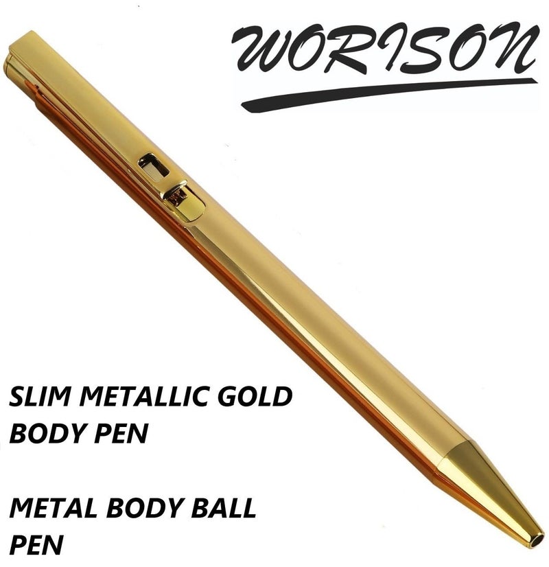 worison Elegant Slim Metallic Retractable Ballpoint Pens Smooth, Sturdy Ideal for Gifting (Golden, Pack of 1) - Image 2