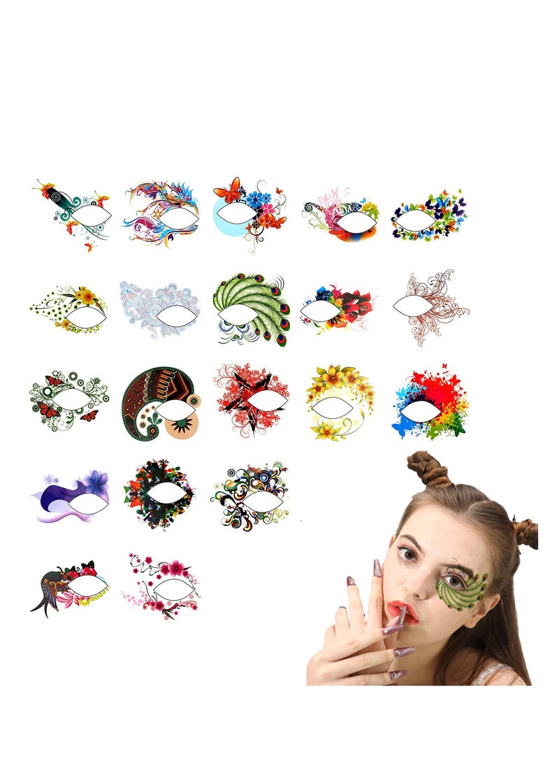 20 Sheets Eye Tattoo Stickers, Temporary Eyeliner and Eyeshadow Decals for Women and Girls, Perfect for Masquerade Parties and Festivals - Image 1
