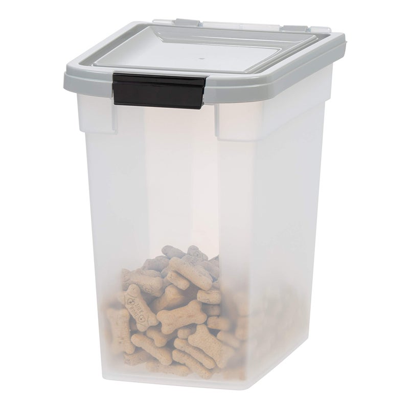 IRIS USA 10 Lbs / 12.75 Qt WeatherPro Airtight Pet Food Storage Container, for Dog Cat Bird and Other Pet Food Storage Bin, Keep Fresh, Translucent Body, BPA Free, Clear/Gray - Image 1