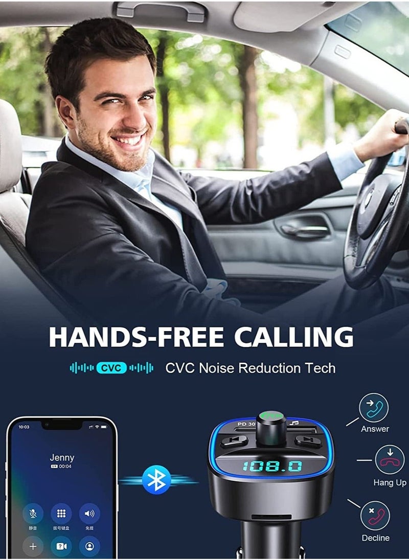 Bluetooth FM Transmitter for Car, [Upgraded Type-C] PD 30W Quick Charging Bluetooth Car Adapter with Hands-Free Calling, Wireless FM Radio Receiver Music Player/Car Kit Support SD Card & USB - Image 4