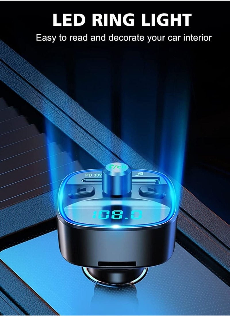 Bluetooth FM Transmitter for Car, [Upgraded Type-C] PD 30W Quick Charging Bluetooth Car Adapter with Hands-Free Calling, Wireless FM Radio Receiver Music Player/Car Kit Support SD Card & USB - Image 5