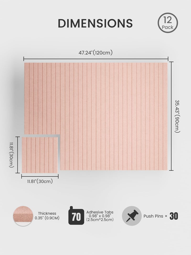 Bumusty Large Cork Board Alternative-48 x 36" Felt Bulletin Board Tiles, with 30 Pushpins, 70 Adhesive Tabs, Fine-Stripe 12-Pack, Cork Boards for Office Push Pin Board Felt Board-Pink - Image 2