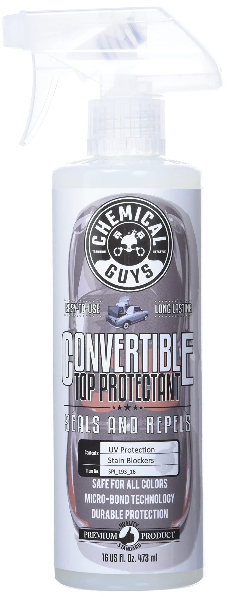 Chemical Guys SPI_193_16 Convertible Top Protectant and Repellent Helps Prevent Fading  Discoloration on Fabric Sot Tops 16 fl oz Packaging May Vary