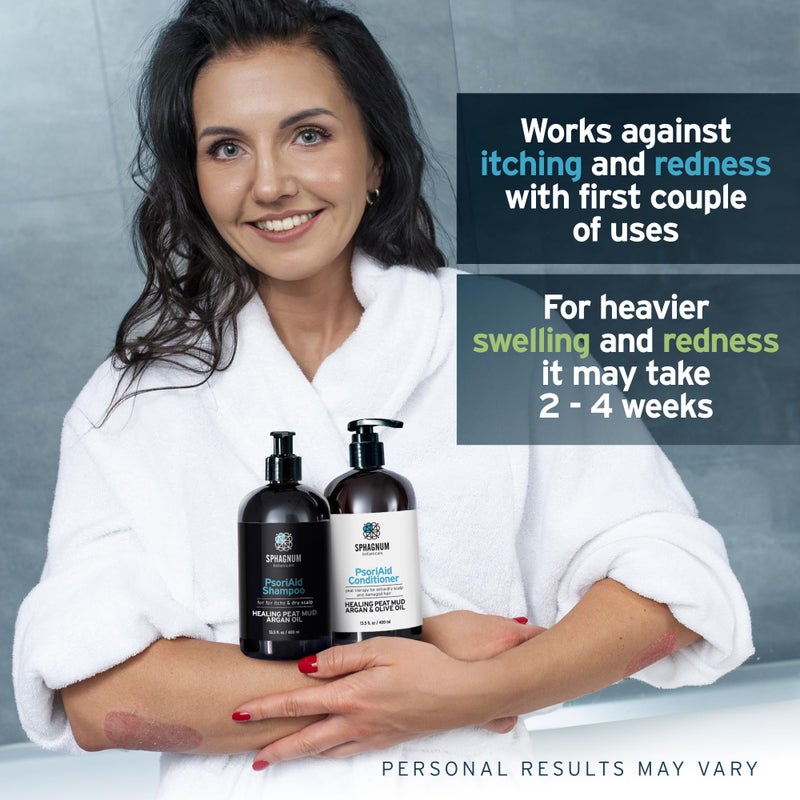 Sphagnum Botanicals Psoriasis Shampoo and Conditioner Set - Peat Mud Therapy for Red & Itchy Scalp with Tea Tree Oil, No Coal Tar. For Both Men and Women. 2 x 13.5 Oz - Image 2