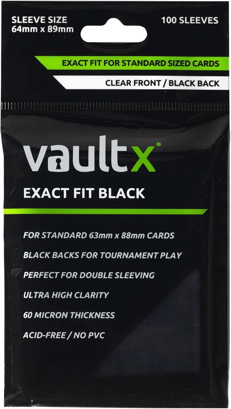 Vault X Black Exact Fit Trading Card Sleeves, Soft, High Clarity, Perfect Fit Inner Sleeves with Black Backs for Competitive Tournament Play, Collectible Card Games, Sports, TCG (100 Pack) - Image 1