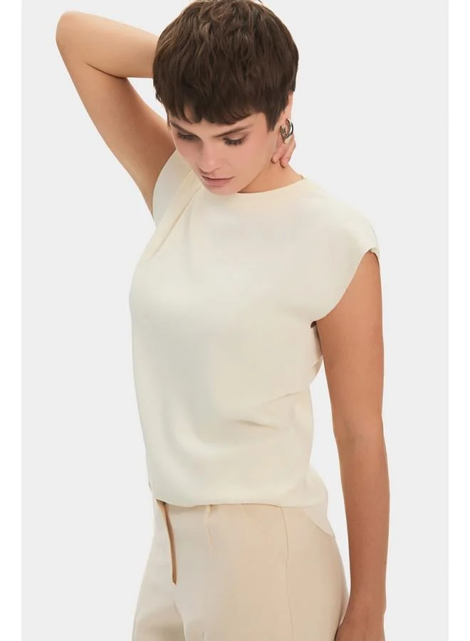 JUNE June Women Crew Neck Sleeveless Mercerized Blouse Ecru