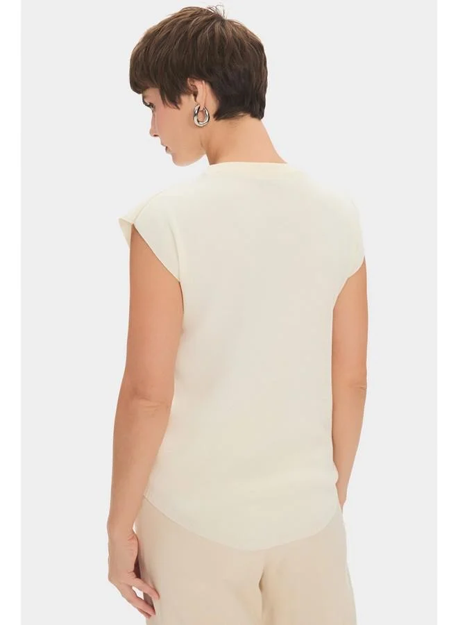 JUNE June Women Crew Neck Sleeveless Mercerized Blouse Ecru
