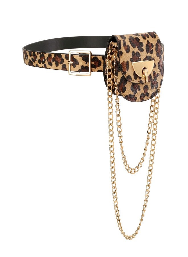 Ayliss Women Fanny Waist Bag Small Fanny Pack Mini Belt Purse Bag PU Leather Crossbody Sling Bag Pouch Fashion Chain Bag, Leopard, XXS - Image 1