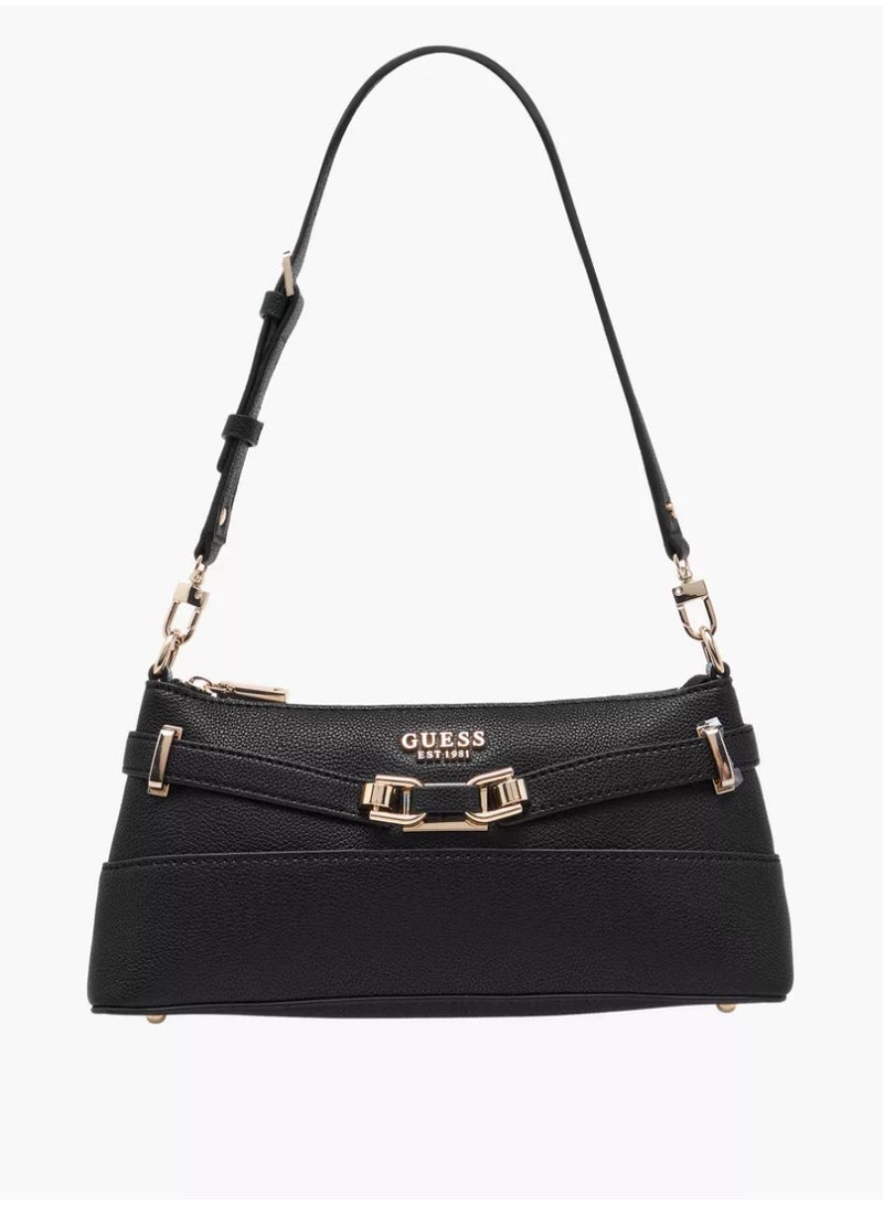 Guess Silvye Textured Shoulder Bag with Zip Closure - Image 1