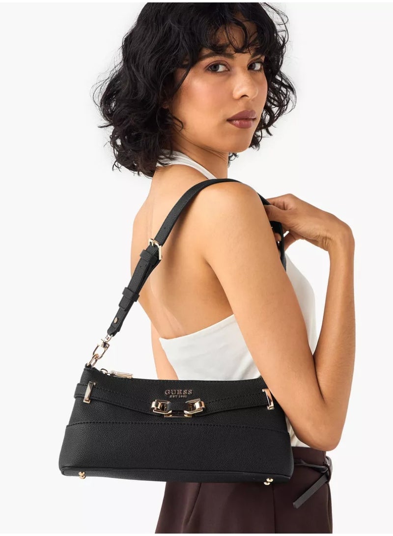 Guess Silvye Textured Shoulder Bag with Zip Closure - Image 2