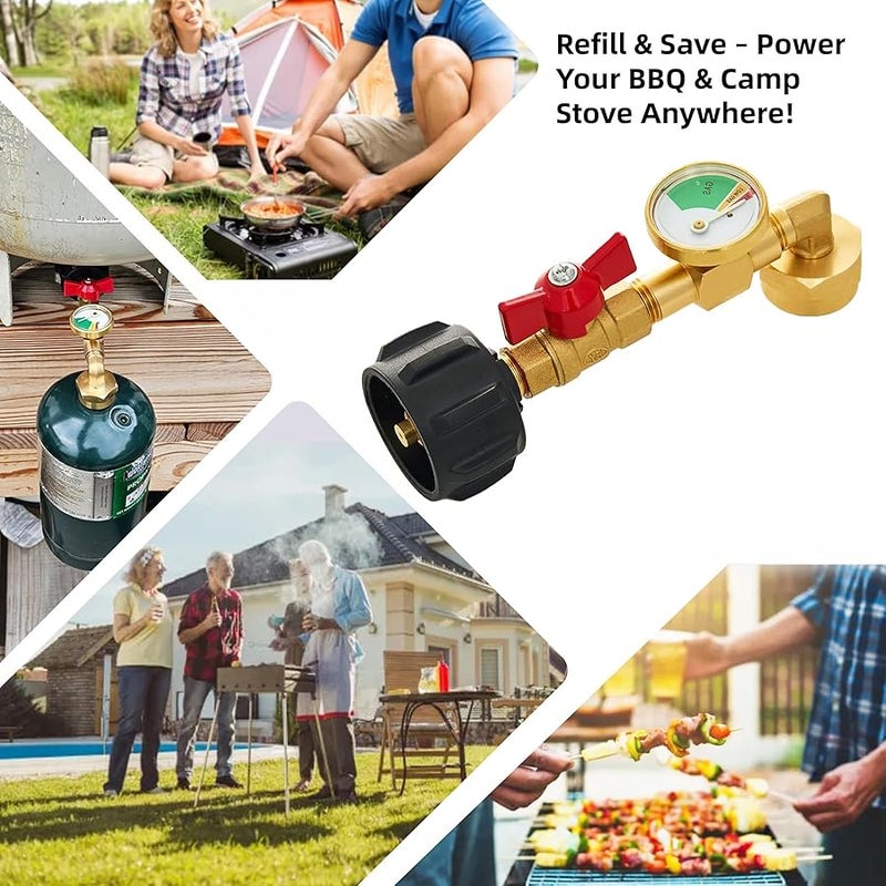 UJW Propane Refill Adapter with Valve and Gauge,Fill 1 lb Bottles from 20 lb Tank,Fits QCC1 / Type1 Propane Tank and 1 lb Throwaway Disposable Cylinder Propane Bottle Connector - Image 2