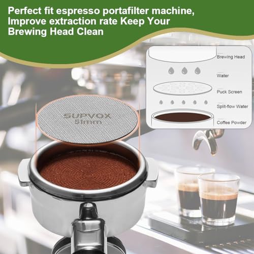 Supvox® 51mm Reusable Puck Screen for Espresso Portafilter 1.7mm Thickness 150m 316 Stainless Steel Screen Filter Basket Compatible with Espresso Machine - Image 4