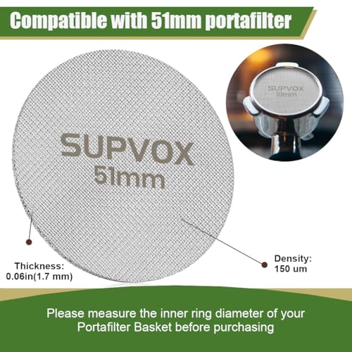Supvox® 51mm Reusable Puck Screen for Espresso Portafilter 1.7mm Thickness 150m 316 Stainless Steel Screen Filter Basket Compatible with Espresso Machine - Image 2