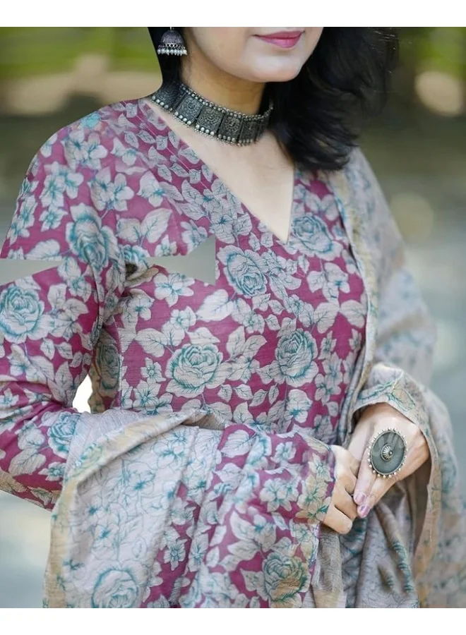 جو سريكي مزيج قطن نسائي من GoSriKi مطبوع باللون النقي المطبوع مع بنطال ودوباتا (مورينغا وردي-NW-GS_XL_Pink_X-كبير)