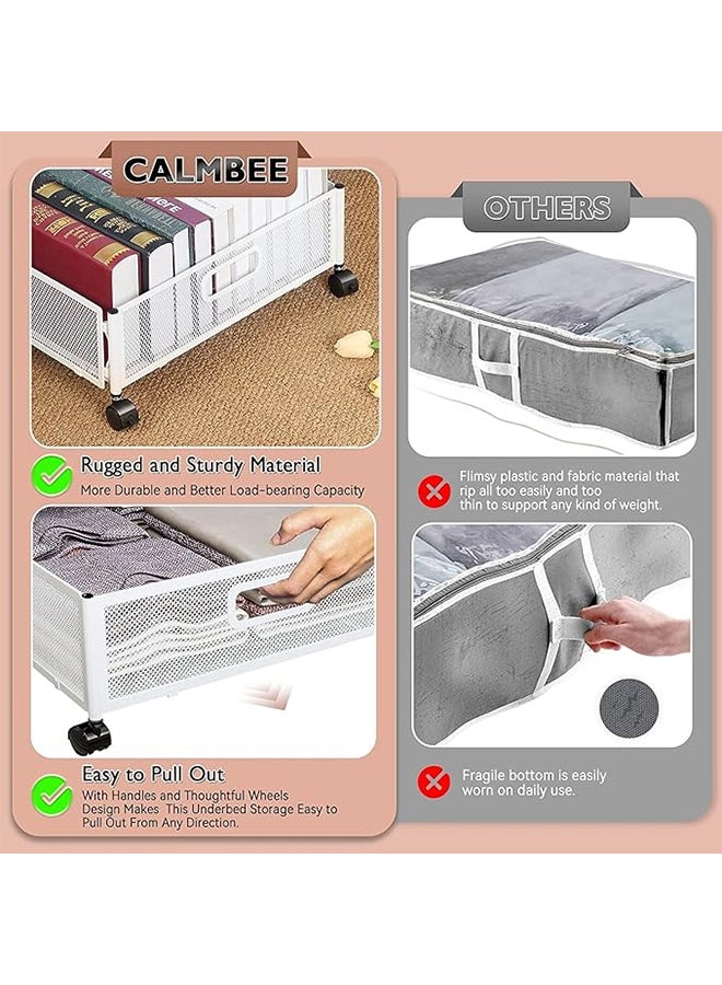 Underbed Organizer,2-Piece,Shoe Organizer with Wheels,Underbed Organizer Drawer for Clothes/Blankets/Bedding(White) - Image 4