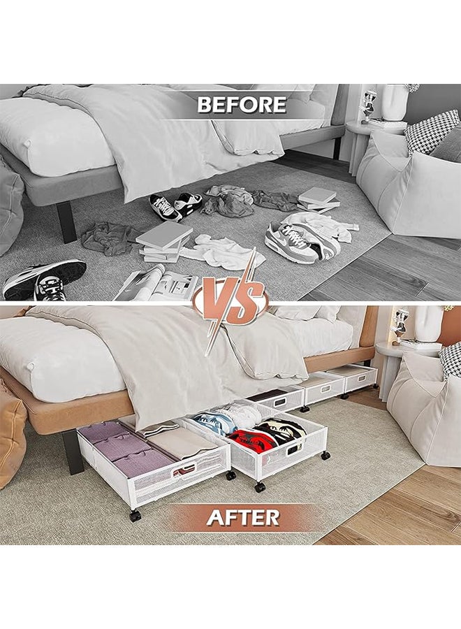 Underbed Organizer,2-Piece,Shoe Organizer with Wheels,Underbed Organizer Drawer for Clothes/Blankets/Bedding(White) - Image 5
